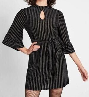 NWT ModCloth  black and silver velvet dress flare sleeves Size M